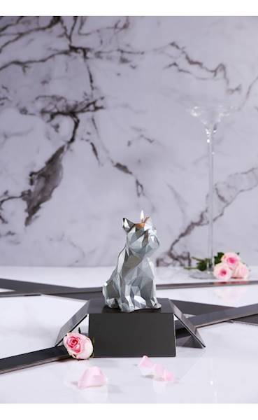 Świeca Candle Bulldog Low Poly Silver