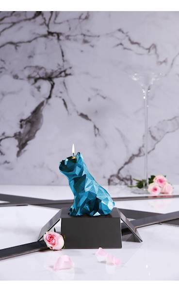 Świeca Candle Bulldog Low Poly Blue Metallic