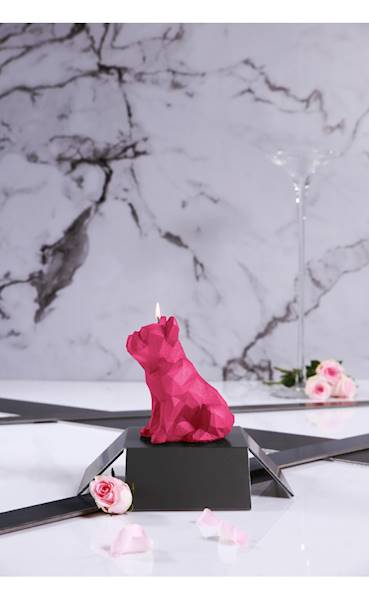 Świeca Candle Bulldog Low Poly Dark Pink