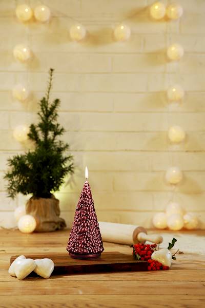 Świeca Candle Christmas Tree Red Metallic