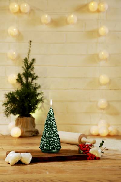 Świeca Candle Christmas Tree Green Metallic