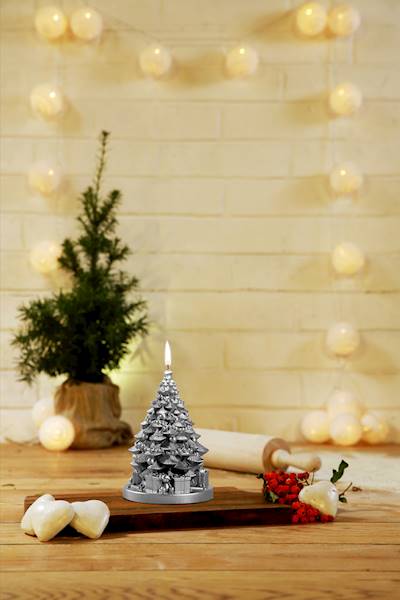Świeca Candle Christmas Tree With Gifts Silver