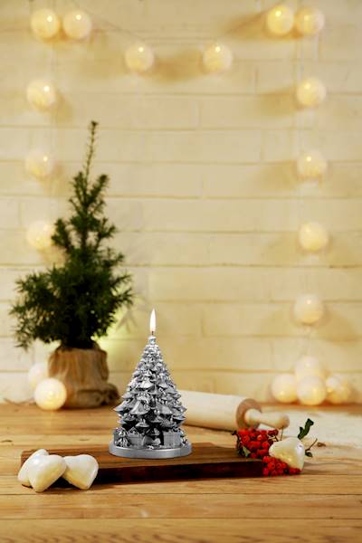 Świeca Candle Christmas Tree With Gifts Silver