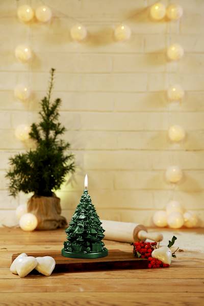 Świeca Candle Christmas Tree With Gifts Green Meta