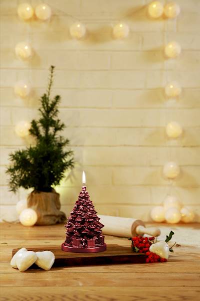 Świeca Candle Christmas Tree With Gifts Red Metall