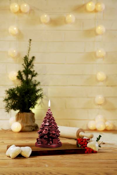Świeca Candle Christmas Tree With Gifts Red Metall