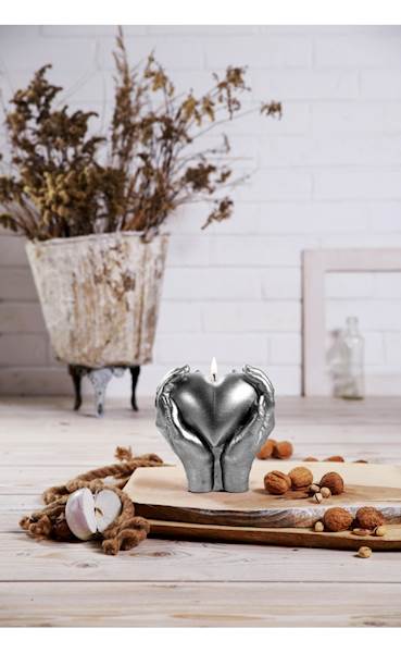 Świeca Candle Heart In Hands Silver