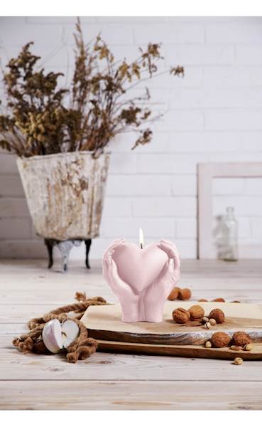 Świeca Candle Heart In Hands Light Pink