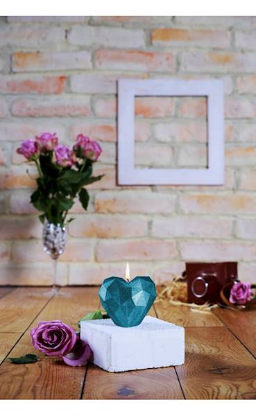 Świeca Candle Heart Low-Poly Blue Metallic