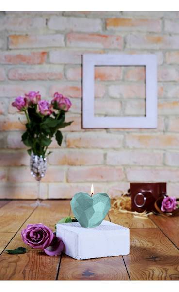 Świeca Candle Heart Low-Poly Mint
