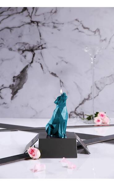 Świeca Candle Wolf Low Poly Blue Metallic