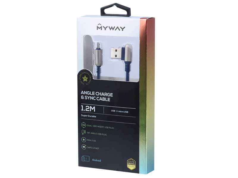KABEL MYWAY ład.i synch.120cm USB / microUSB kąt