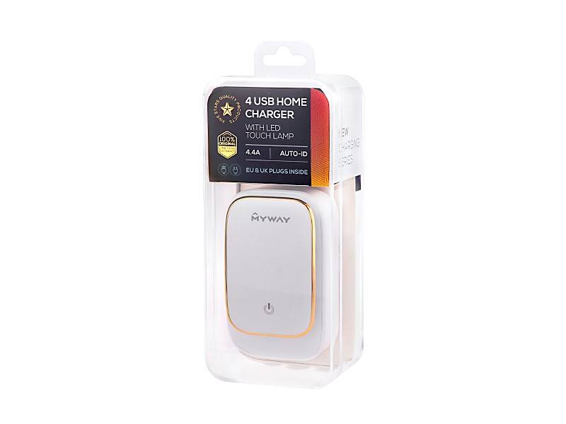 Ładowarka  MYWAY 4x USB 4.4A z dotyk.lam.+adaptery