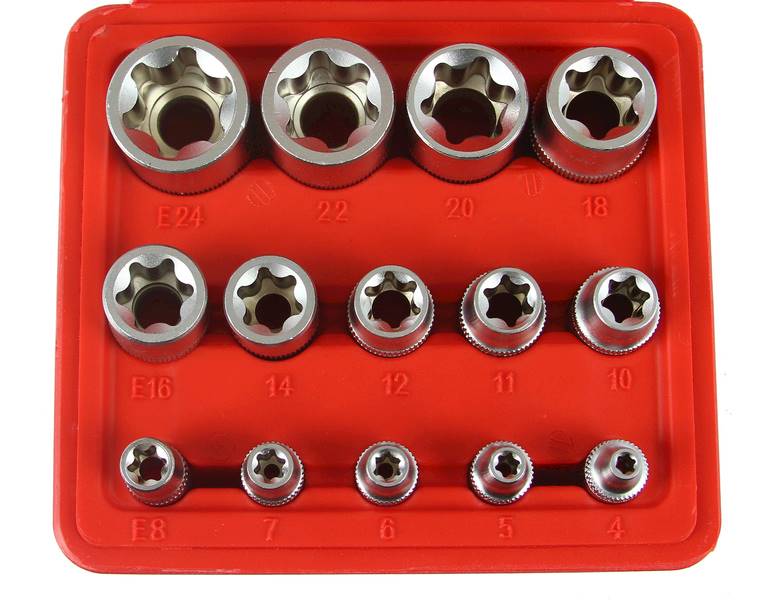 KLUCZE IMBUS  14-el. TORX E4-E24 1/2"+3/8"+1/4