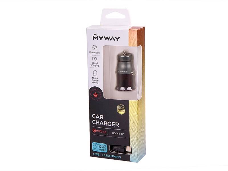 KABEL MYWAY-ład.wtyczka QC3.0 1xUSB+USB/Lightning