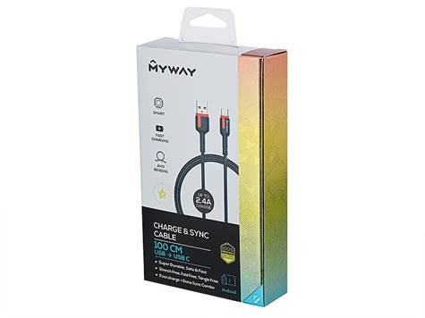KABEL MYWAY ład.i synch.100cm USB / USB-C w opl