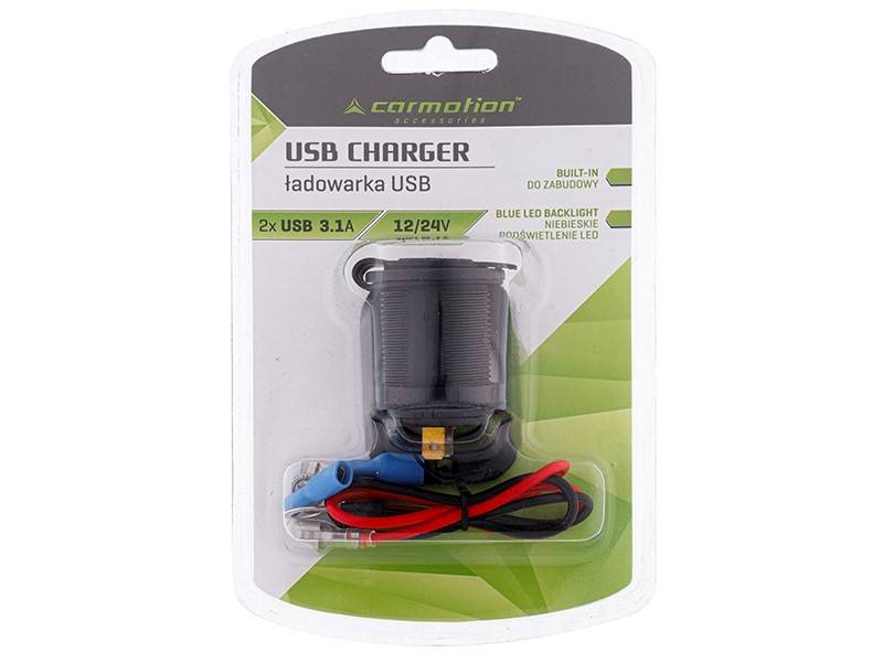ŁADOWARKA do zabudowy 2x USB 3.1A, 12/24V 