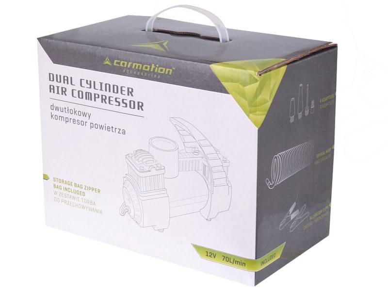 KOMPRESOR DO POM.dwutłok.12V 11bar 70L/min 4 adap