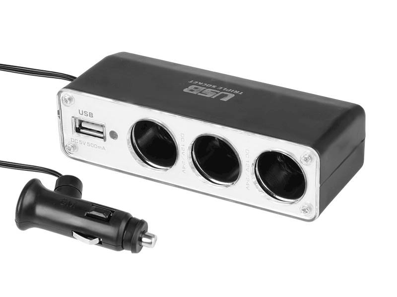 ROZGAŁĘZIACZ potrójny + USB 12/24V  500mA