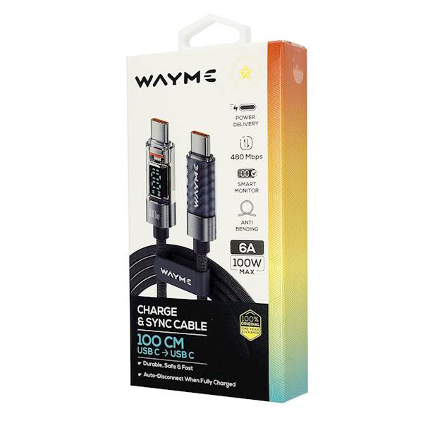KABEL WAYME ład.i synch.100cm USB-C/USB-C z wyśw.