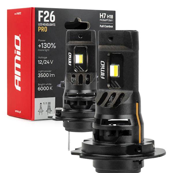 Ż.12/24V LED H7/H18 6000K 3500Lm +130% F26 PRO