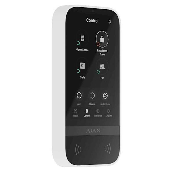 AJAX Keypad Touchscreen (Bezprzewodowa klawiatura z ekranem dotykowym, obsługująca szyfrowane karty zbliżeniowe i breloki) - biały