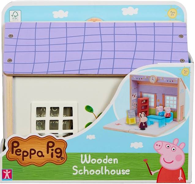 2124 ŚWINKA PEPPA DREWNIANA SZKOŁA + FIGURKI