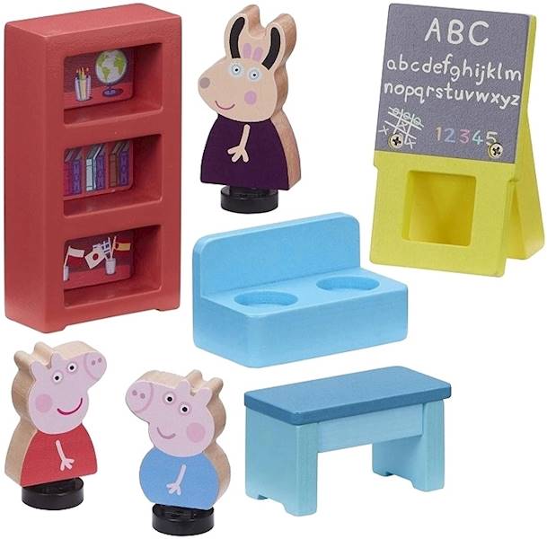 2124 ŚWINKA PEPPA DREWNIANA SZKOŁA + FIGURKI