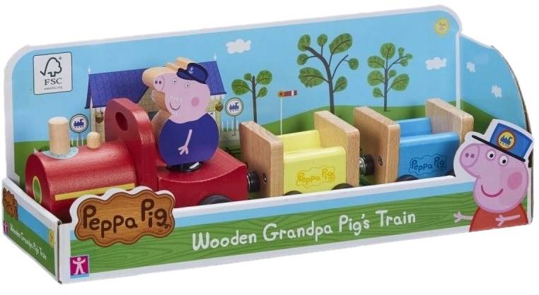 2100 ŚWINKA PEPPA DREWNIANY POCIĄG + FIGURKA