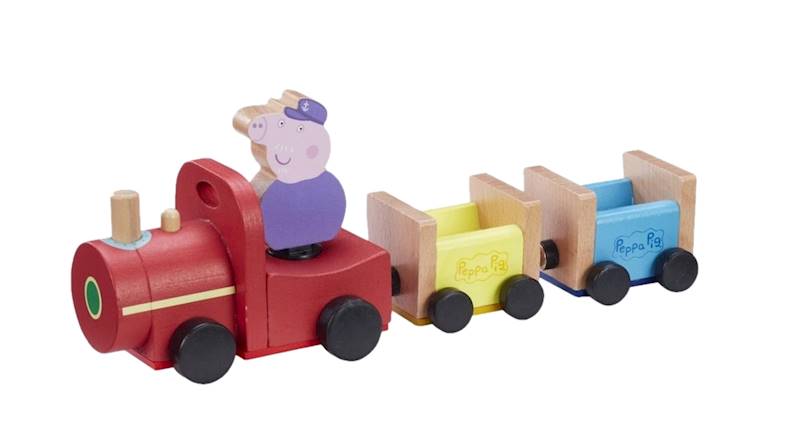 2100 ŚWINKA PEPPA DREWNIANY POCIĄG + FIGURKA
