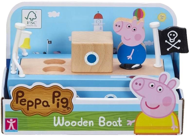 2094 ŚWINKA PEPPA DREWNIANA ŁÓDKA + FIGURKA