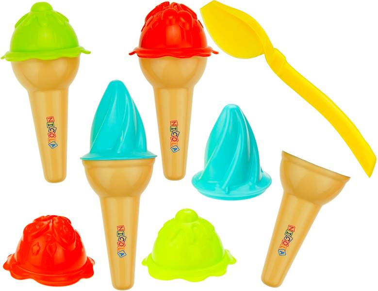Zestaw do piasku taczka wózek konewka łopatka grabki wiaderko foremki lody do piasku