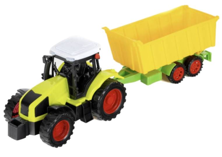 3270 TRAKTOR Z NAPĘDEM + ZÓŁTA PRZYCZEPA RUCHOME ELEMENTY