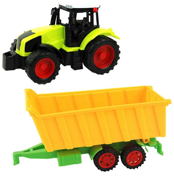 3270 TRAKTOR Z NAPĘDEM + ZÓŁTA PRZYCZEPA RUCHOME ELEMENTY