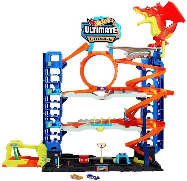 9722 HOT WHEELS MEGA GARAŻ ATAK SMOKA + POJAZDY I AKCESORIA
