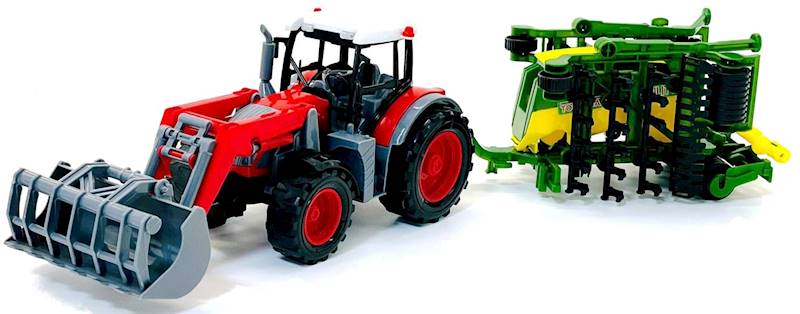 3834 Traktor z turem maszyna rolnicza – ciągnik z przyczepą brony zębowe