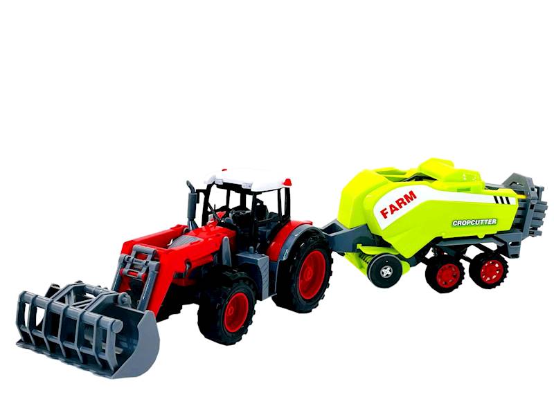8267 Traktor z turem maszyna rolnicza – ciągnik z przyczepą prasa do słomy