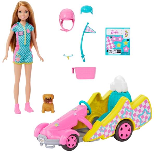 0325 POJAZD FILMOWY BARBIE GOKART + LALKA STACIE I AKCESORIA 