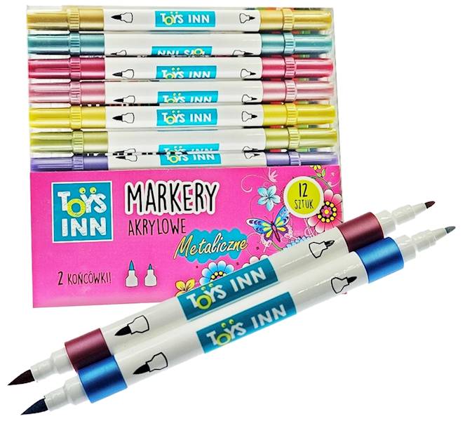 9155 ZESTAW 12szt MARKERY AKRYLOWE FLAMASTRY PISAKI 2 KOŃCÓWKI