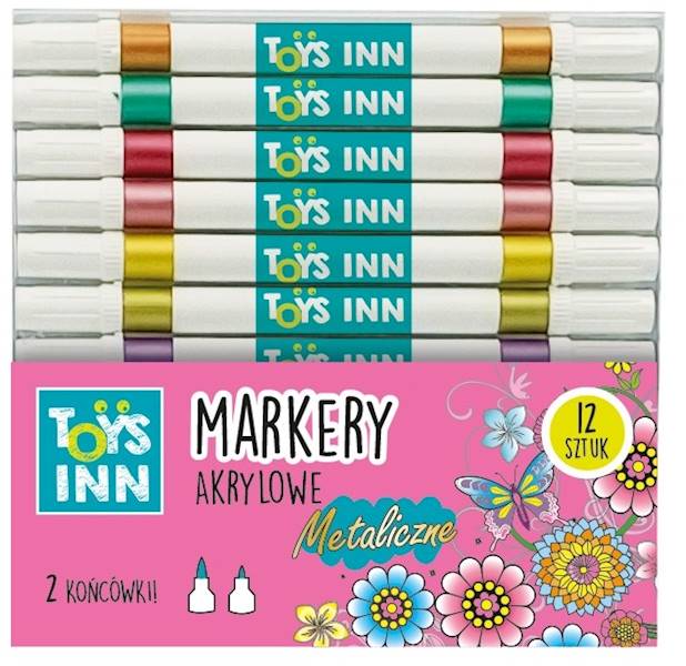 9155 ZESTAW 12szt MARKERY AKRYLOWE FLAMASTRY PISAKI 2 KOŃCÓWKI