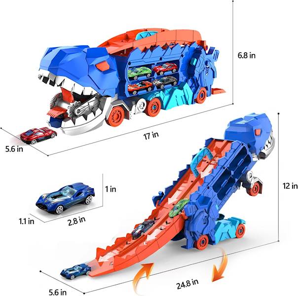 * 2228 TRANSPORTER DINOZAUR RAMPA DO ŚCIGANIA ZJEŻDZALNIA CIĘŻARÓWKA 2 RESORKI