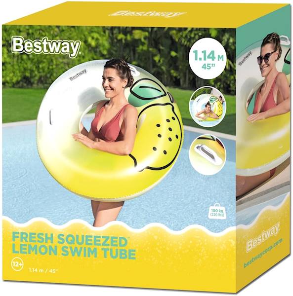 36448 Wielkie dmuchane koło do pływania cytrynka z uchwytami Bestway 114 cm 