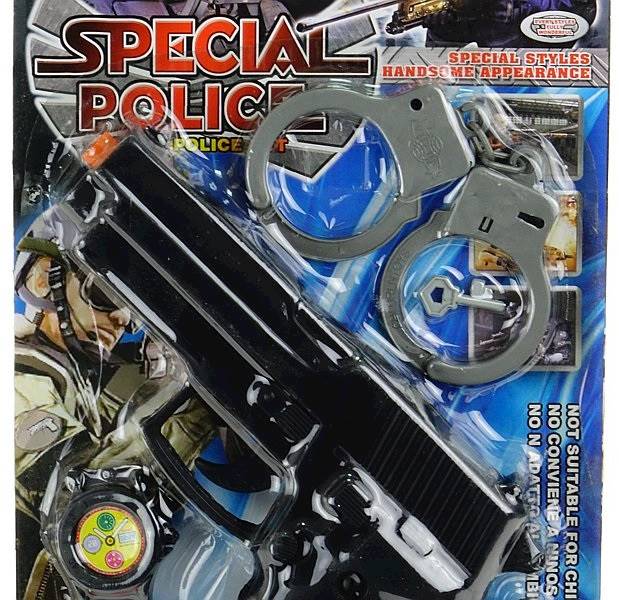 6696 Pistolet na strzałki zestaw policyjny krótkofalówka kompas kajdanki 