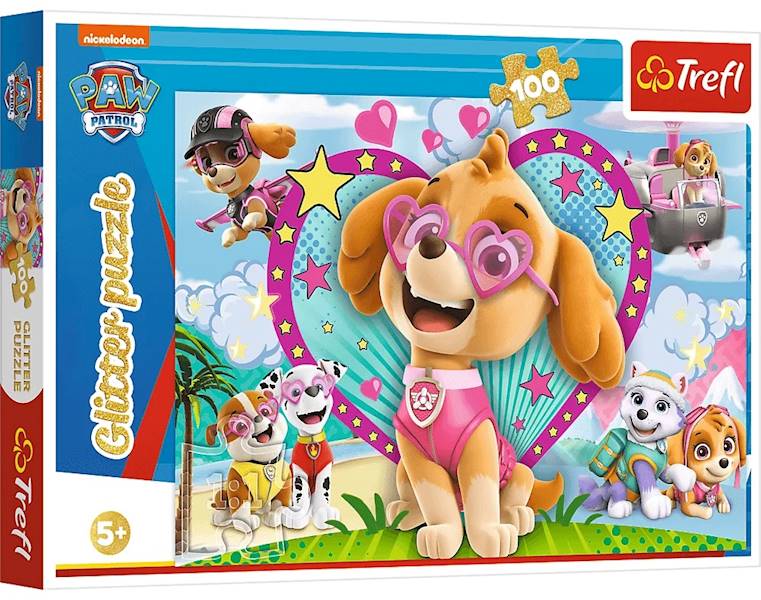 8183 Trefl puzzle 100 elementów Psi Patrol w blasku Skye Glitter puzzle 