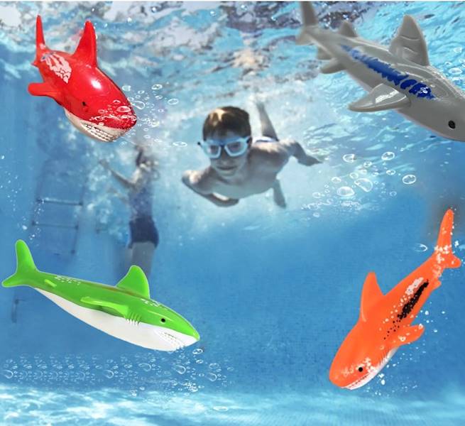 * 0866 ZESTAW 4szt. REKINY ZABAWKI DO WODY REKIN DO NURKOWANIA W BASENIE