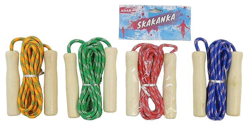 4439  Kolorowa sznurkowa skakanka drewniane rączki 240cm