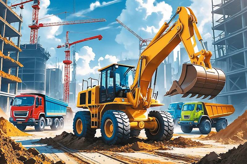 4069 Trefl puzzle 60 elementów Traktor koparko-ładowarka budowlany pojazd