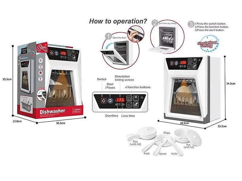 6713 Zmywarka zabawka dla dzieci + akcesoria światło dźwięk 