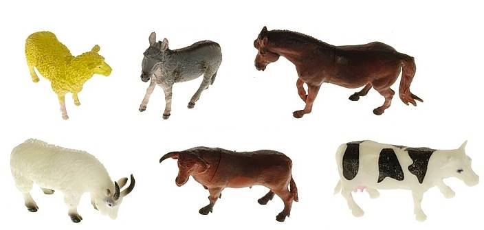 2914 Zestaw figurek zwierząt gospodarskich 6 szt farma krowa koń osioł owca 