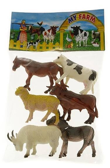 2914 Zestaw figurek zwierząt gospodarskich 6 szt farma krowa koń osioł owca 